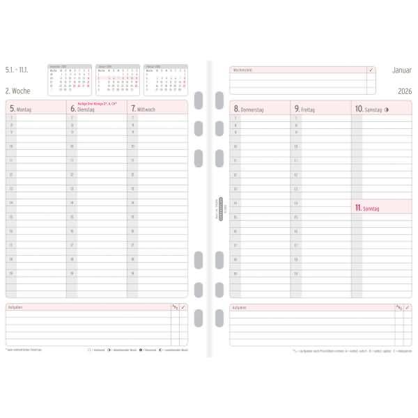 Jahres-Set Wochenplan A5 1 Woche/2 Seiten 2026