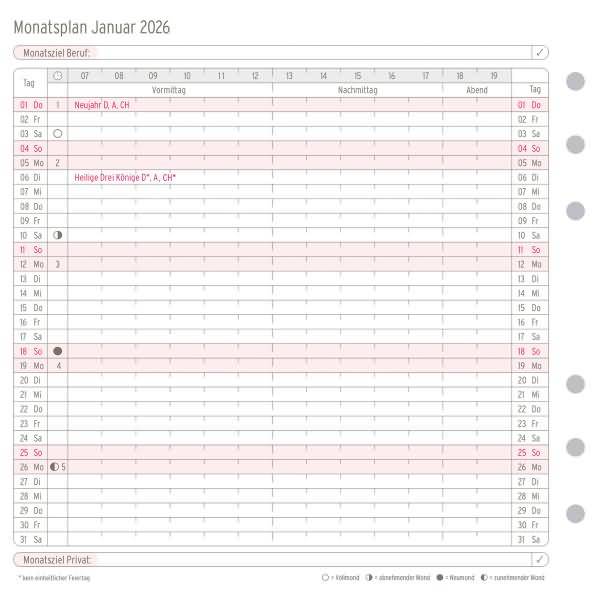 Monatsplan Midi Kalendarium 2016 weiß