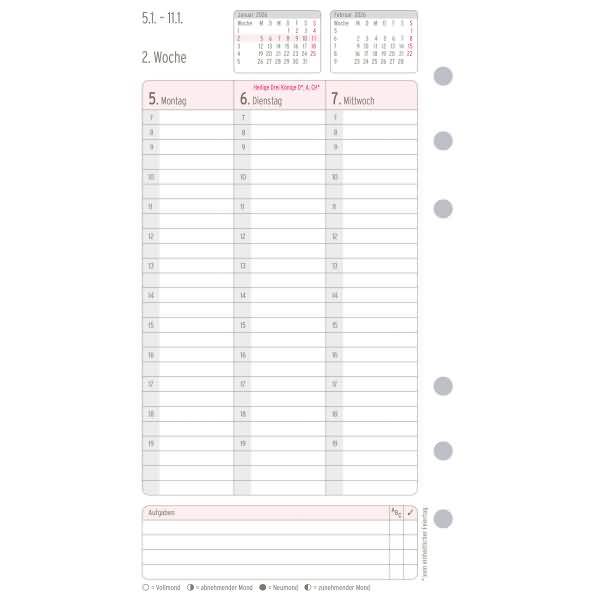 Wochenplan Midi 1 Woche/2 Seiten Kalendarium 2016 weiß