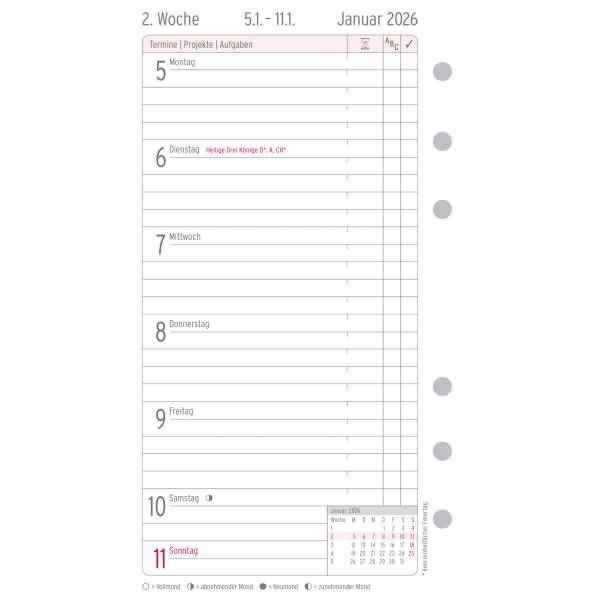 Wochenplan Midi 1 Woche/1 Seite Kalendarium 2016 weiß