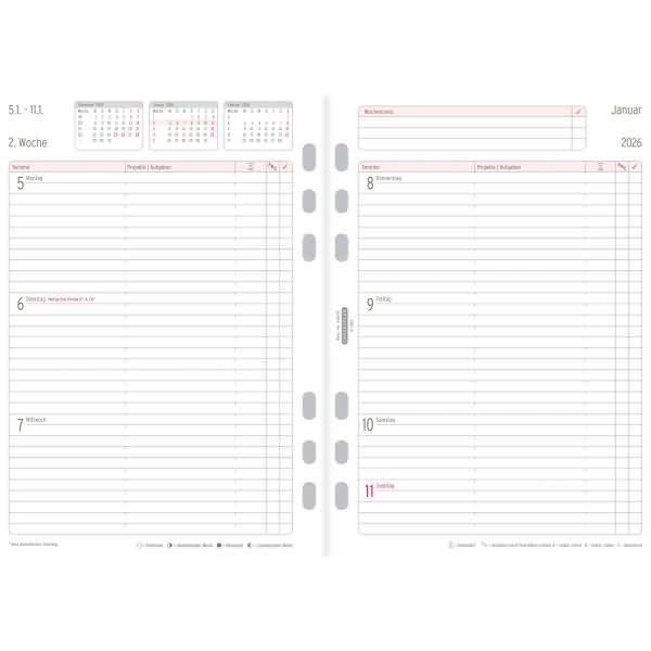 Wochenplan A5 1 Woche/2 Seiten Kalendarium 2016 weiß