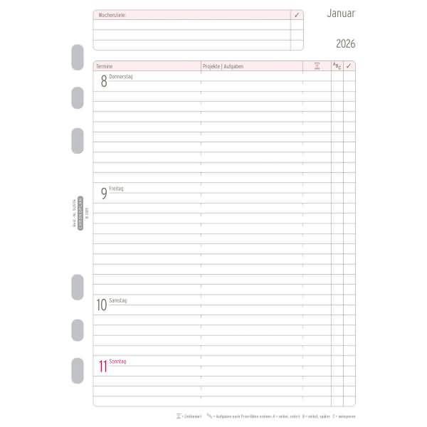 Wochenplan A5 1 Woche/2 Seiten Kalendarium 2016 weiß
