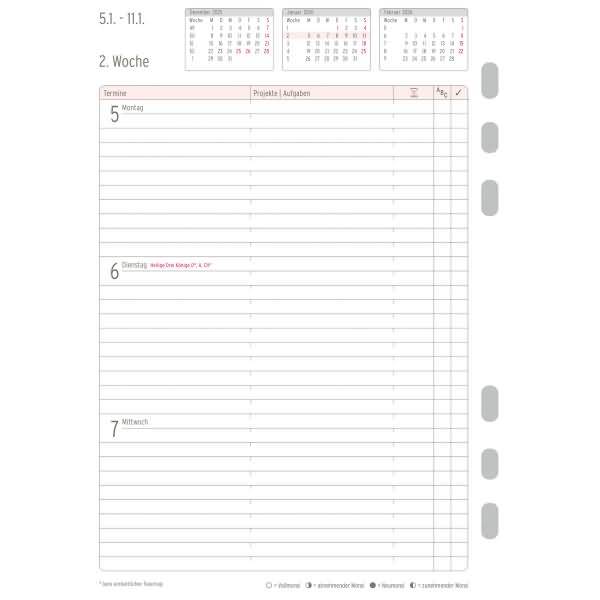 Wochenplan A5 1 Woche/2 Seiten Kalendarium 2016 weiß