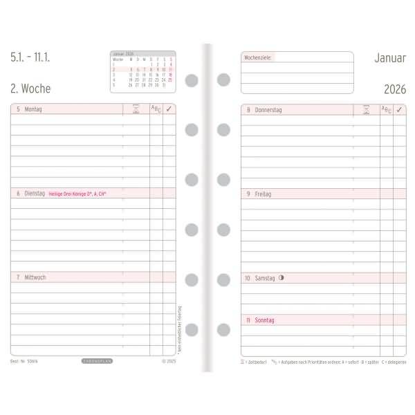 Wochenplan Mini 1 Woche/2 Seiten Kalendarium 2016 weiß