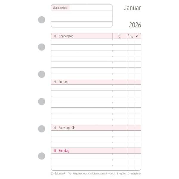 Wochenplan Mini 1 Woche/2 Seiten Kalendarium 2016 weiß