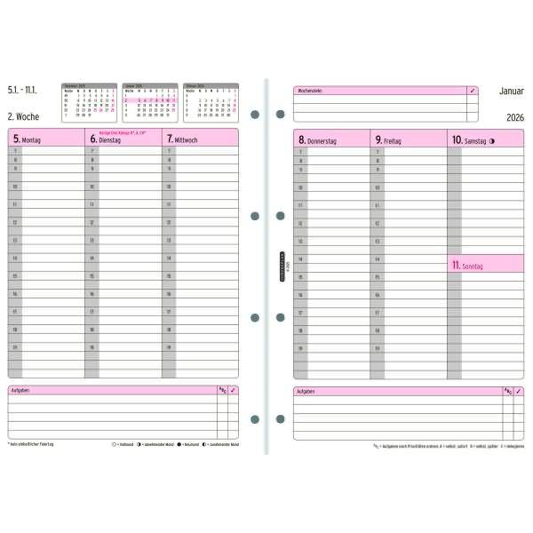 Wochenplan A4 1 Woche/2 Seiten Kalendarium 2016 weiß