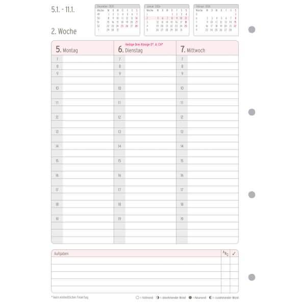 Wochenplan A4 1 Woche/2 Seiten Kalendarium 2016 weiß