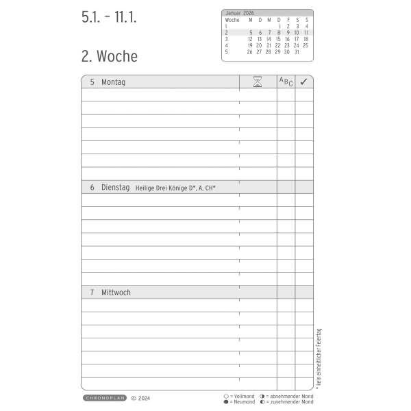 Buchkalender Chronobook Softcover Black Edition Mini 1 Woche/2 Seiten schwarz 2026