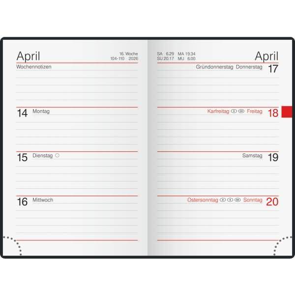 Taschenkalender Partner Industrie I 7,2x11,2cm 1 Woche/2 Seiten Kunststoff bordeaux 2026