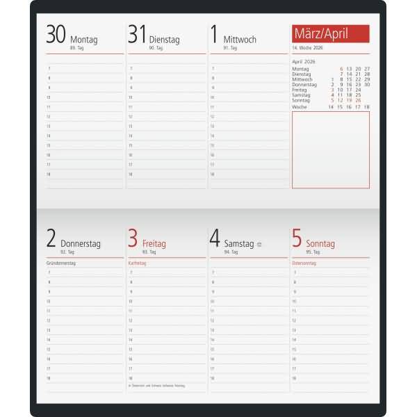 Taschenkalender TM17 8,7x15,3cm 1 Woche/2 Seiten Kunststoff bordeaux 2026