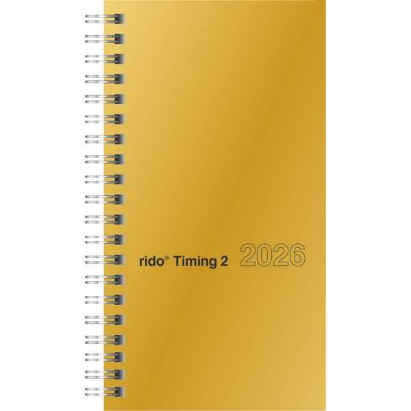 Taschenkalender Timing 2 9,3x17,2cm 1 Woche/2 Seiten Glanzkarton-Einband gold 2026