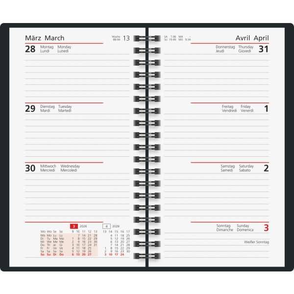 Taschenkalender Modell int. 8,7x15,3cm 1 Woche/2 Seiten Grafik-Einband grün 2026