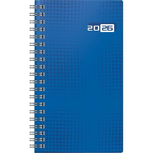 Taschenkalender Modell int. 8,7x15,3cm Woche/2 Seiten Grafik-Einband blau 2026