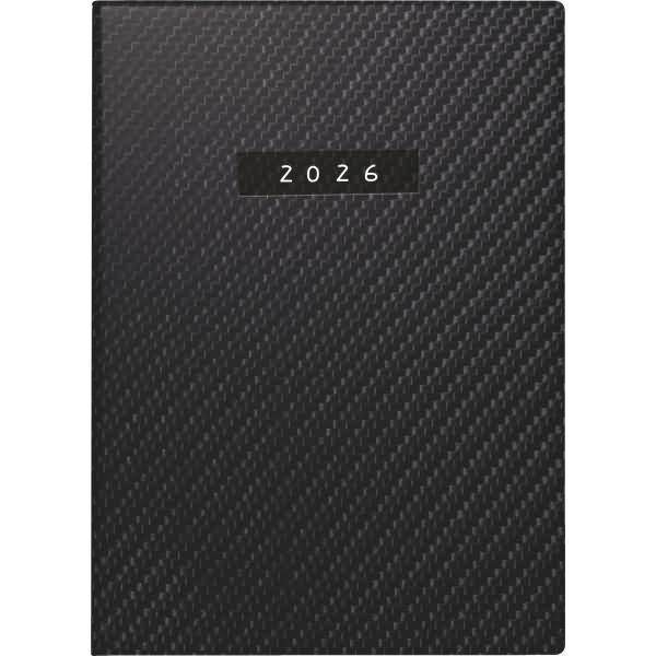 Taschenkalender Technik II 10x14cm 2 Tage/Seite 'Carbon' Kunstleder schwarz 2026