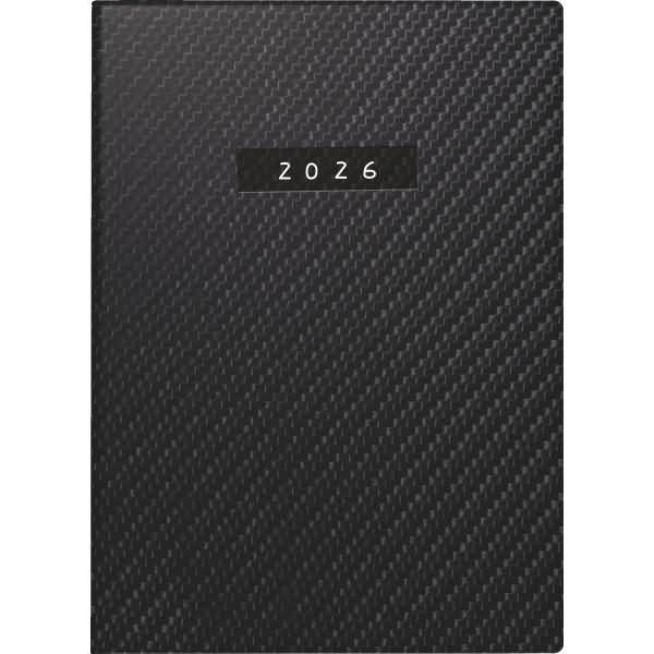 Taschenkalender Technik III 1 Tag/Seite 10x14cm 'Carbon' Kunstleder-Einband schwarz 2026
