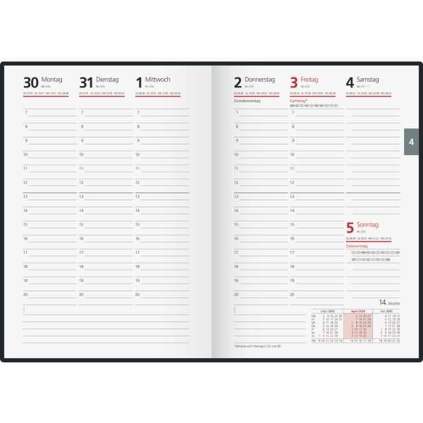 Buchkalender futura 2 A5 1 Woche/2 Seiten Balacron schwarz Kalendarium 2026