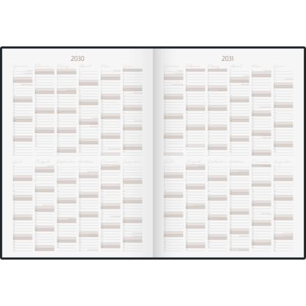 Buchkalender 10-Jahre 2026-2035 A4 Kunstleder grau