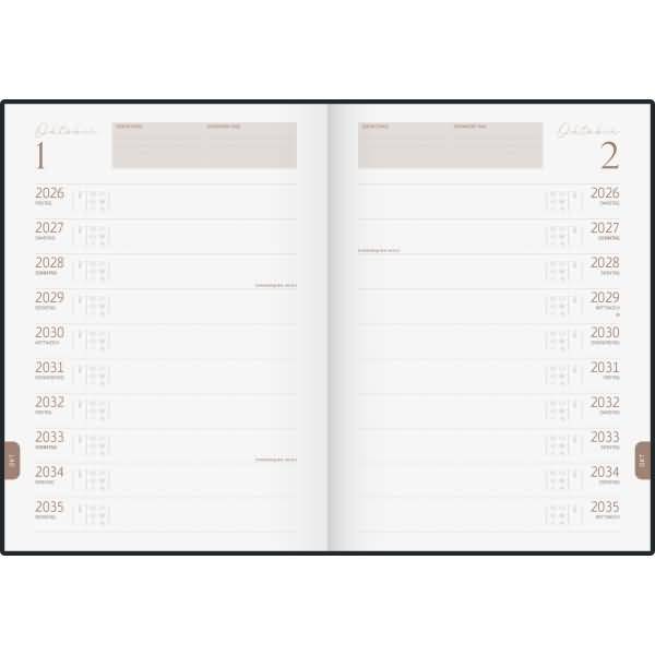 Buchkalender 10-Jahre 2026-2035 A4 Kunstleder grau