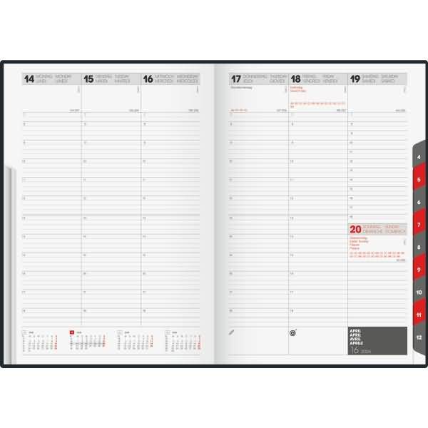 Buchkalender studioplan int. 16,8x24cm 1 Woche/2 Seiten Kunstleder schwarz 2026