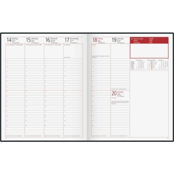 Buchkalender Managerkalender TM 20,5x26cm 1 Woche/2 Seiten Kunstleder rotbraun 2026