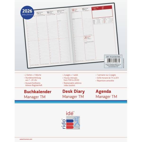 Buchkalender Managerkalender TM 20,5x26cm 1 Woche/2 Seiten Kunstleder schwarz 2026