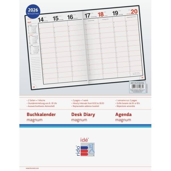 Buchkalender magnum 18,3x24cm 1 Woche/2 Seiten Kunststoff Catana schwarz 2026