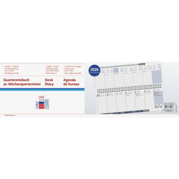 Schreibtischquerkalender AC 30,7x10,5cm 1 Woche/2 Seiten Kunstleder schwarz 2026