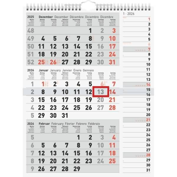 3-Monatskalender Kombi 30x39cm 2026