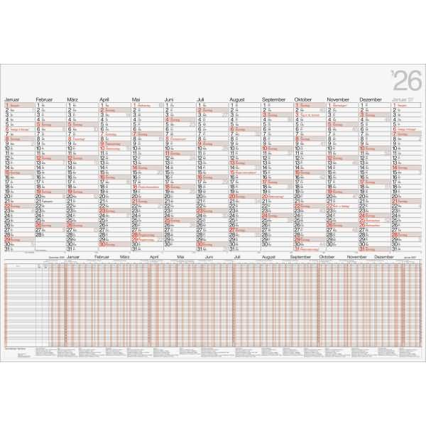 Wandkalender Modell Kombi 98x68,5cm 1 Seite = 13 Monate 2026