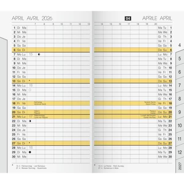 Ersatzkalendarium M-planer 8,7x15,3cm 1 Monat/2 Seiten 4-sprachig 2026