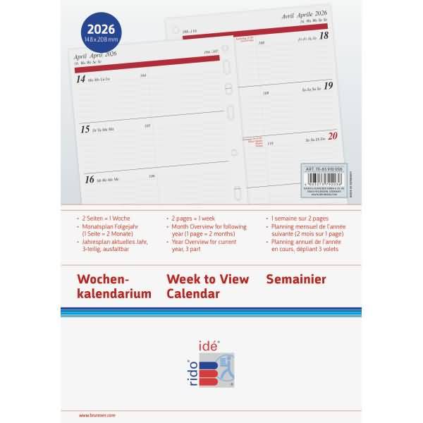 Wochenkalendarium 1 Woche/2 Seiten 14,8x20,8cm A5 2026