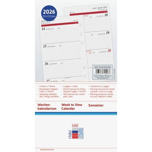 Wochenkalendarium 1 Woche/2 Seiten 9,3x17,2 cm 2026