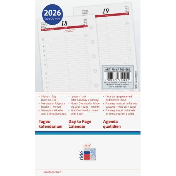 Tageskalendarium Timing 3 1 Tag/Seite 7,6x12,7cm 2026