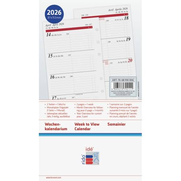 Wochenkalendarium Timing Special 8,7x15,3cm 1 Woche/2 Seiten 2026