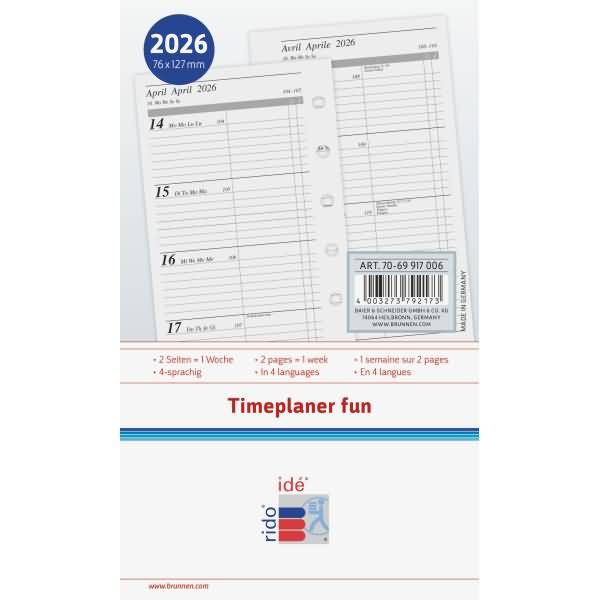 Wochenkalendarium 1 Woche/2 Seiten 7,6x12,7cm 2026