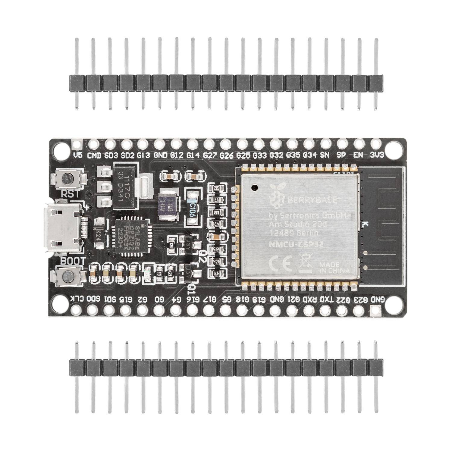 BerryBase NodeMCU ESP32 Dev Board WROOM32, 240 MHz Dual-Core, CP2102, 34 GPIO, 5V, ungelötet
