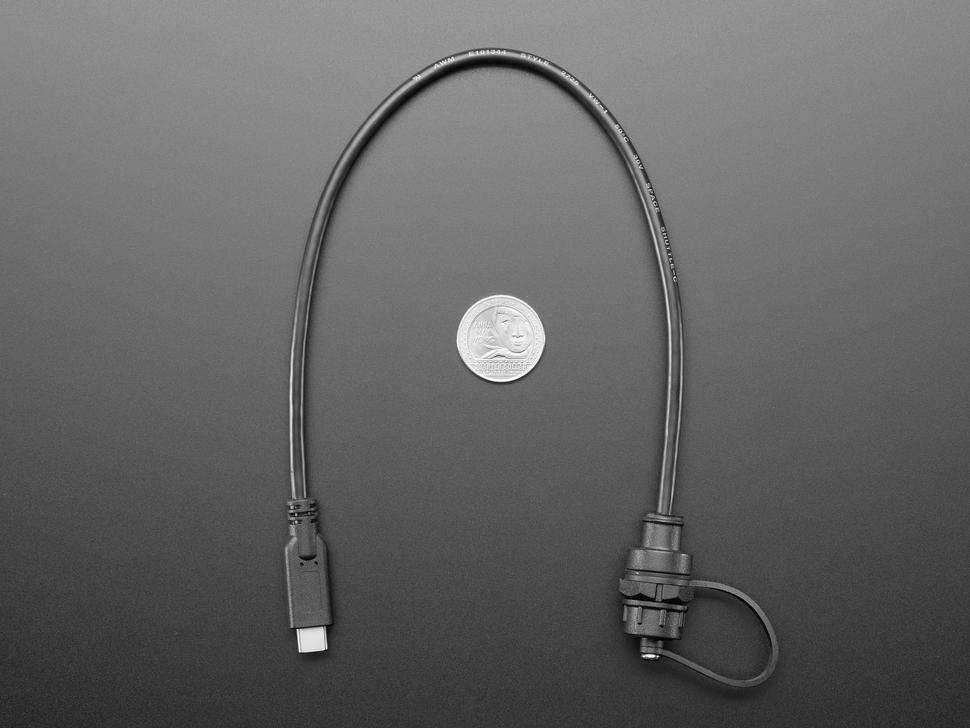 Adafruit USB-C Panel Mount Verlängerungskabel, rund mit Gewinde und Schutzkappe, 30cm