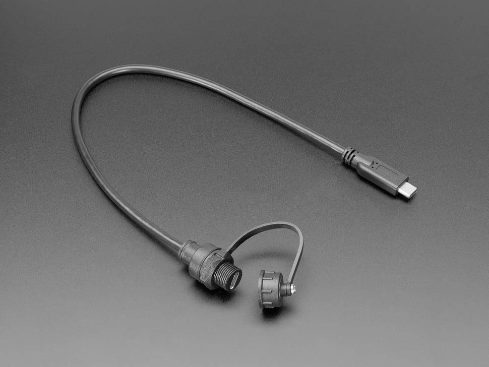 Adafruit USB-C Panel Mount Verlängerungskabel, rund mit Gewinde und Schutzkappe, 30cm
