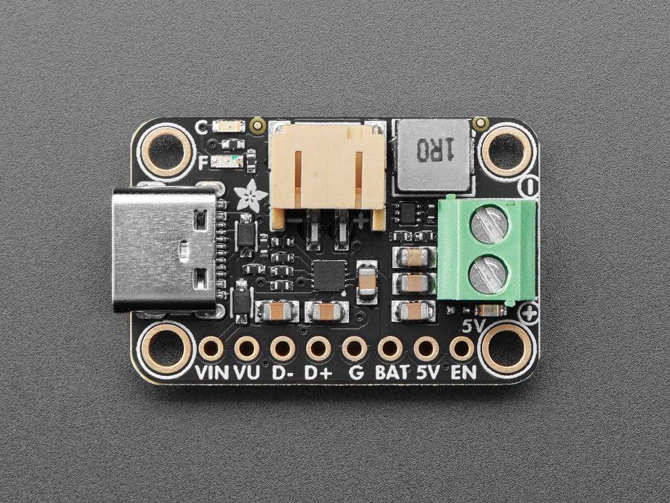 Adafruit bq25185 Ladegerät/Spannungswandler für Akkus ab 500mAh, JST PH-2 Pin, USB/DC/Solar, 5V, 1A