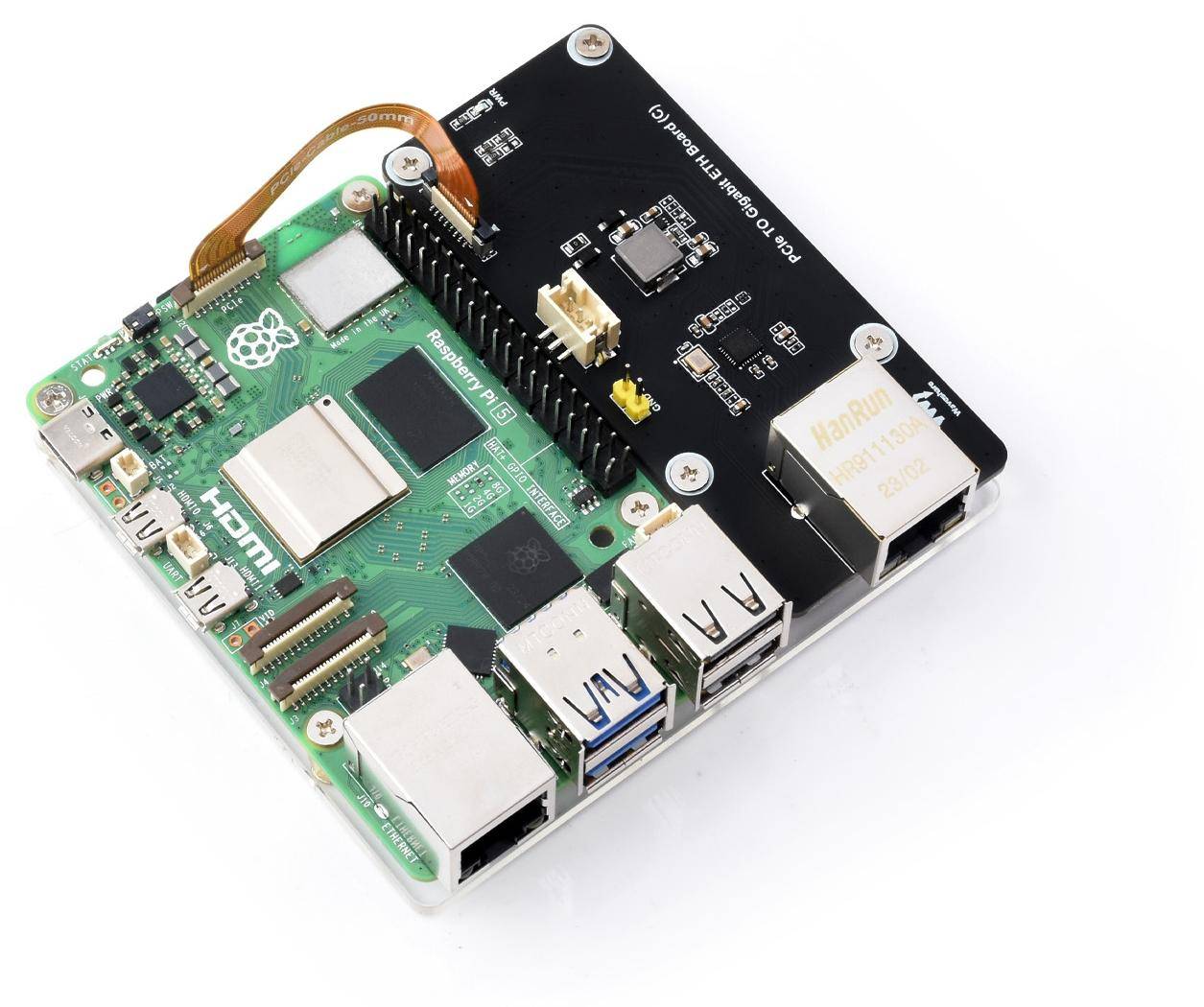 Waveshare RTL8111H PCIe to Gigabit ETH Board (C) für Raspberry Pi 5, bis 1000 Mbps, PCIe x1 Gen2, 5V