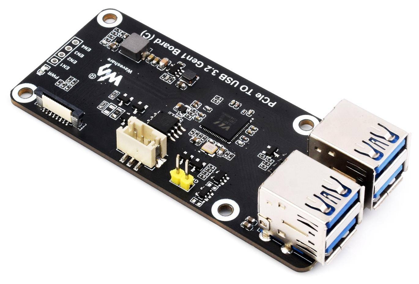 Waveshare PCIe To USB3.2 Gen1 Board (C) 4 Ports, 5Gbps, steuerbare Stromversorgung, plug&play, 5V,2A