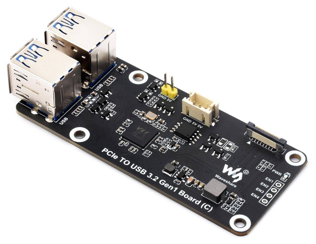 Waveshare PCIe To USB3.2 Gen1 Board (C) 4 Ports, 5Gbps, steuerbare Stromversorgung, plug&play, 5V,2A