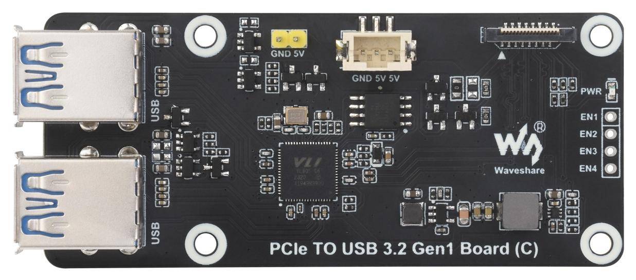 Waveshare PCIe To USB3.2 Gen1 Board (C) 4 Ports, 5Gbps, steuerbare Stromversorgung, plug&play, 5V,2A