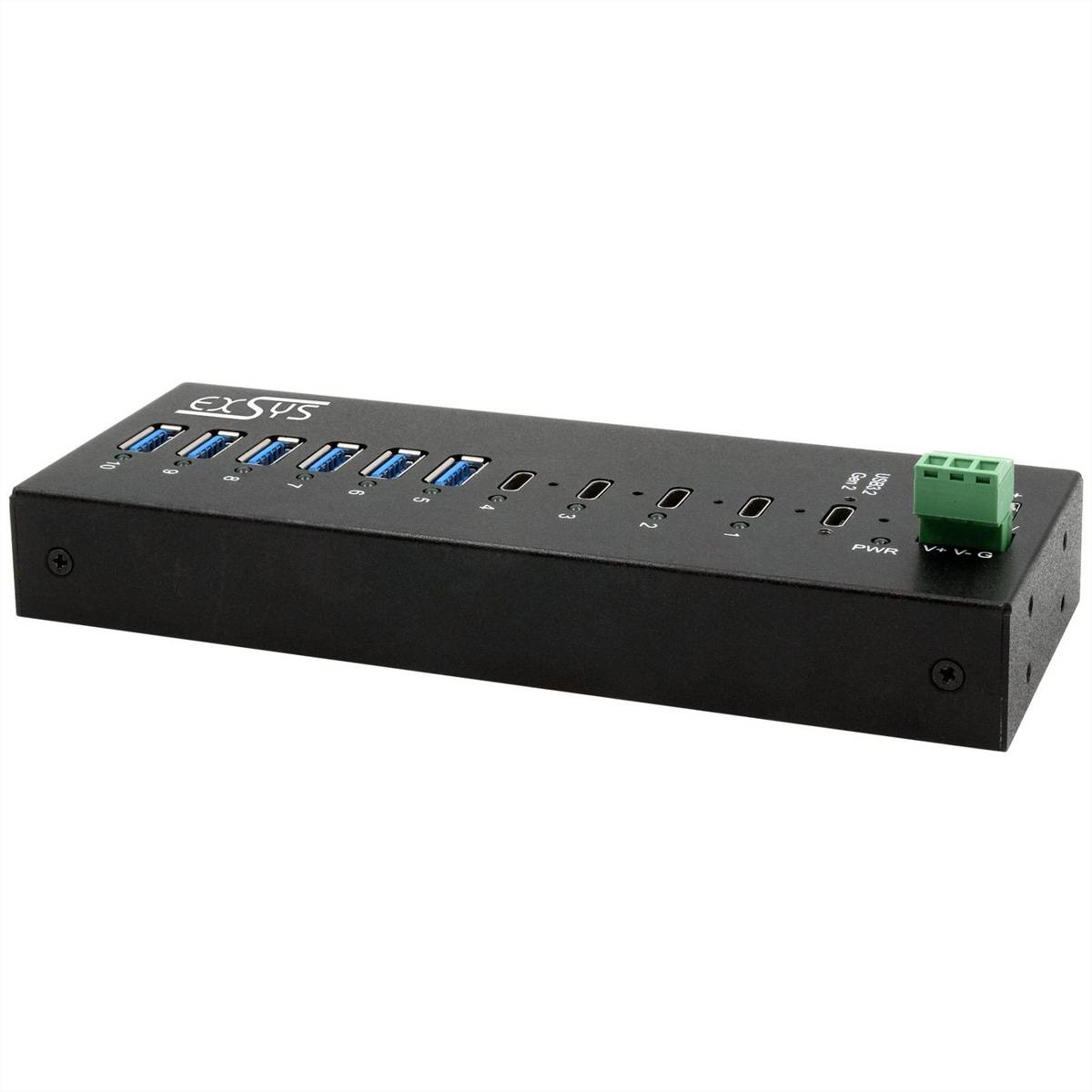 EXSYS EX-12280HMS 10-Port USB 3.2 Gen 2 Metall HUB, mit 4x C-Anschlüsse und 6x A-Anschlüsse USB