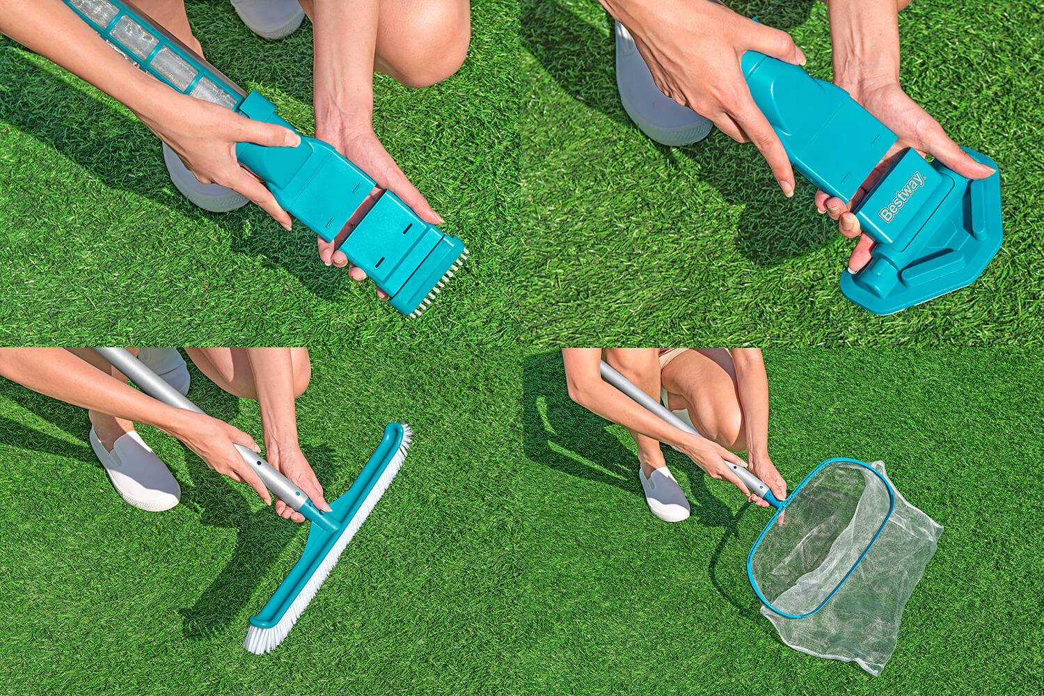 Bestway 58831 - Poolpflege-Set AquaSurge mit akkubetriebenem Poolsauger, Kescher und Poolbürste für Poolgrößen bis 610 cm