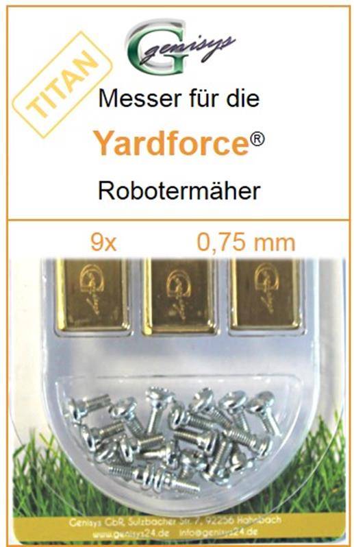 Genisys 9 Titan Ersatz-Messer Qualitäts-Klingen 0,75mm kompatibel mit Yard force SA SC LUV X NX Amiro MowBest EasyMow Compact - LongLife