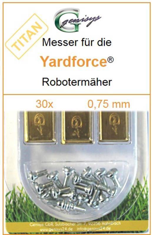 Genisys 30 Titan Ersatz-Messer Qualitäts-Klingen 0,75mm kompatibel mit Yard force SA SC LUV X NX Amiro MowBest EasyMow Compact - LongLife