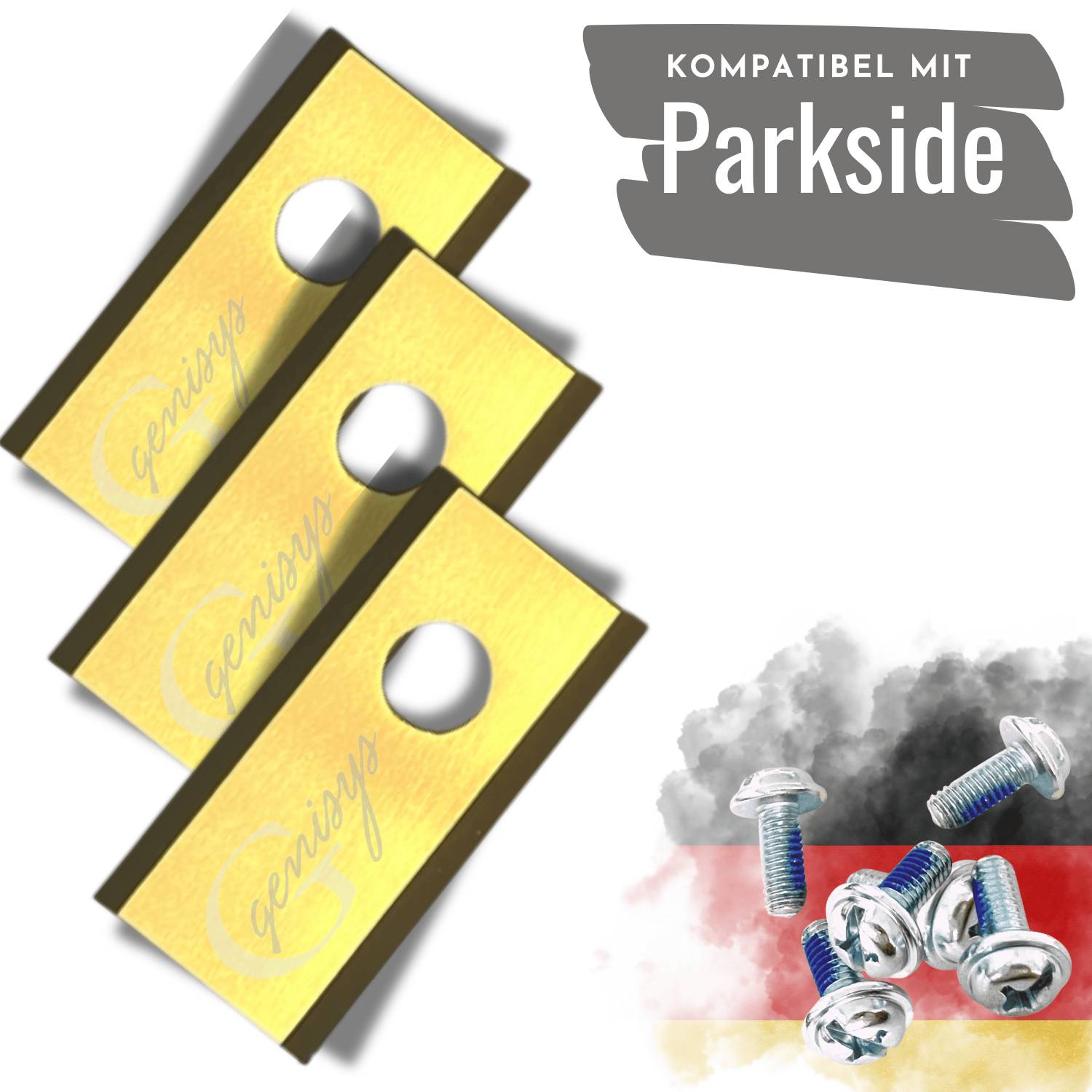 Genisys Titan Ersatz Messer Klingen kompatibel mit PARKSIDE Smart Mähroboter - LongLife - 1-Loch bruchsicher [DIN EN 50636 geprüft] - mit Schrauben