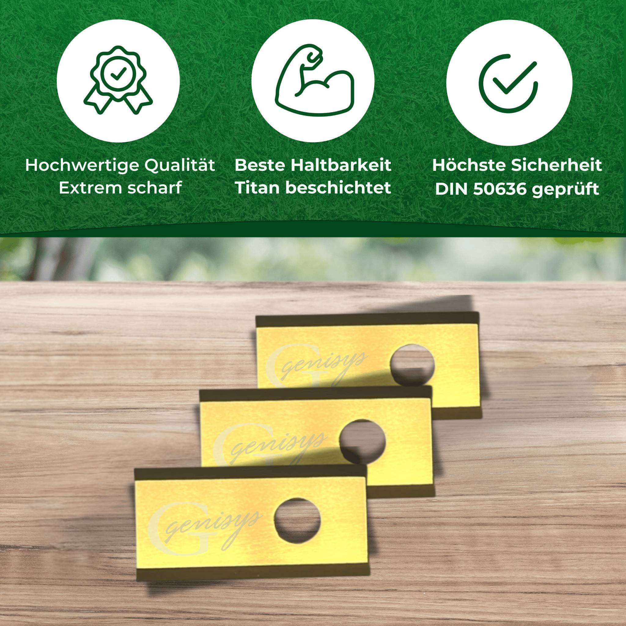 Genisys 9x TITAN Ersatz Messer Klingen kompatibel für PARKSIDE Mähroboter PMRA PMRDA - 1-Loch bruchsicher - ohne Schrauben,9,Stück