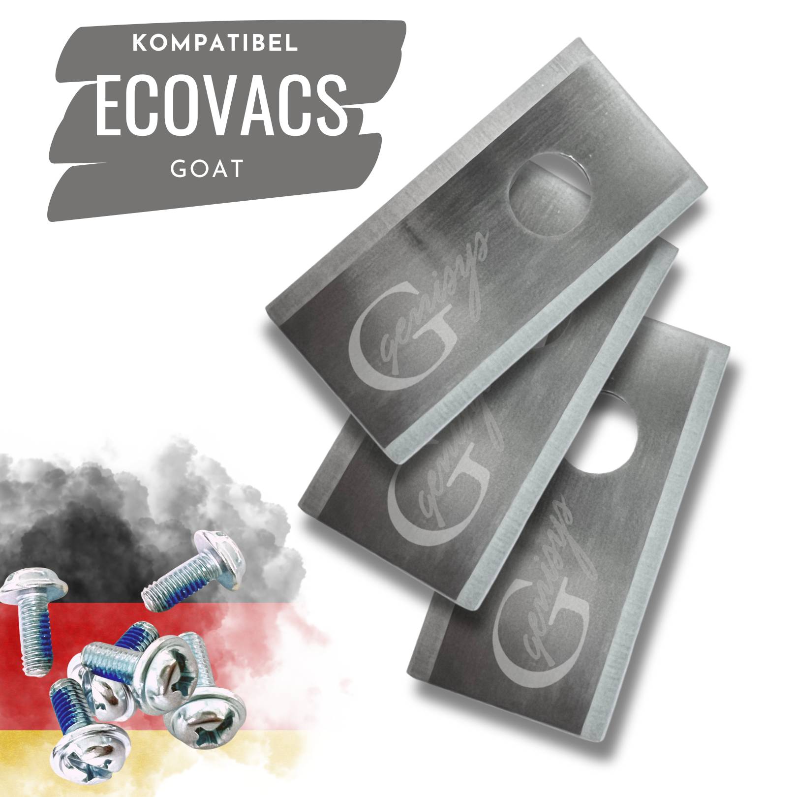 Genisys Edelstahl Ersatz Messer Klingen kompatibel mit Ecovacs GOAT Mähroboter - LongLife - 1-Loch bruchsicher [DIN EN 50636 geprüft],18,Stück